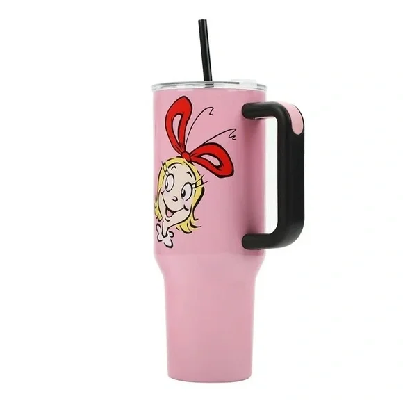 The Grinch Cindy Lou Who 40 Oz Pink Stainless Steel Tumbler with Handle New - Picture 2 of 5